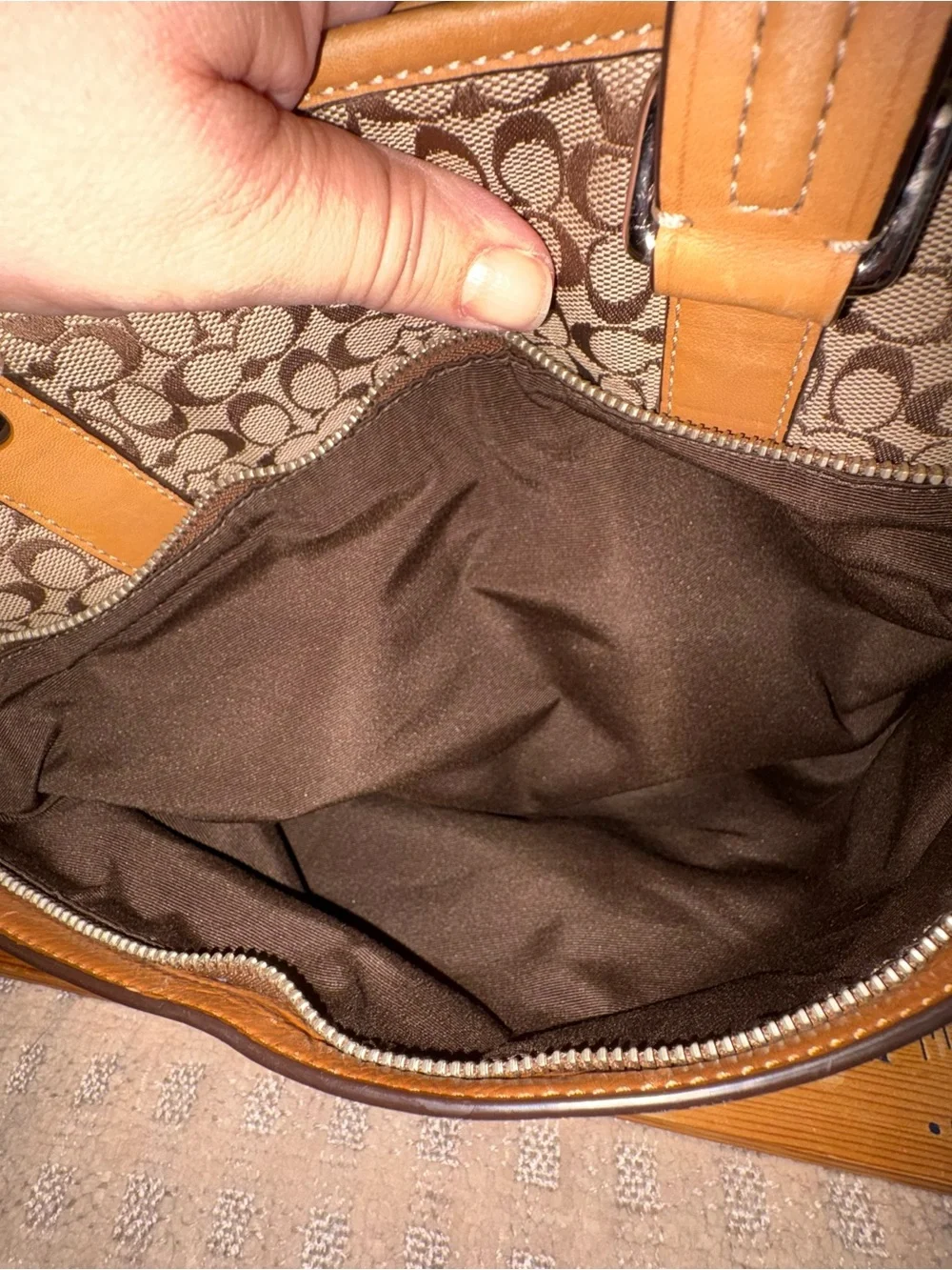 Coach Beige Patterned Messenger Bag with Tan Accents